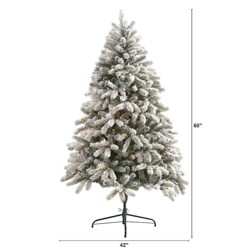 6ft Flocked Christmas Tree - Slim Pencil Artificial Tree with 450 Lights & Metal Stand - Green - 72