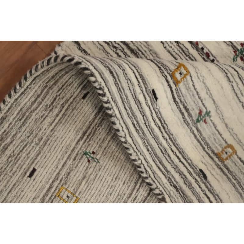Hand Knotted Oriental 100% Wool Carpet Tribal Animal Pictorial Beige & Ivories Gabbeh Area Rug - 4' 11'' X 3' 0''
