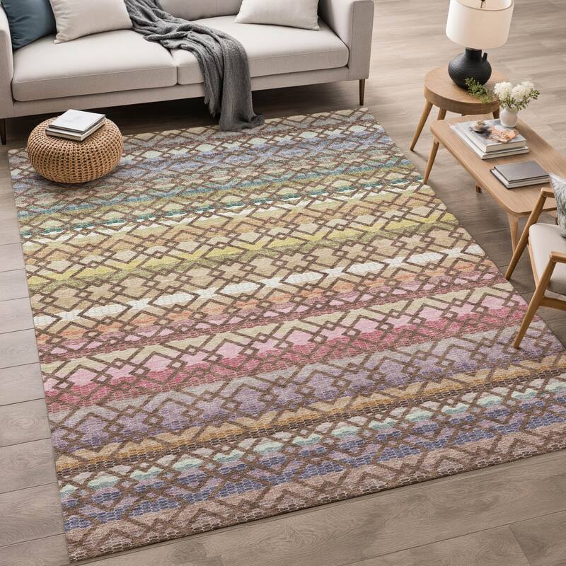 Machine Washable Indoor/ Outdoor Cabo Stripe Chantille Rug