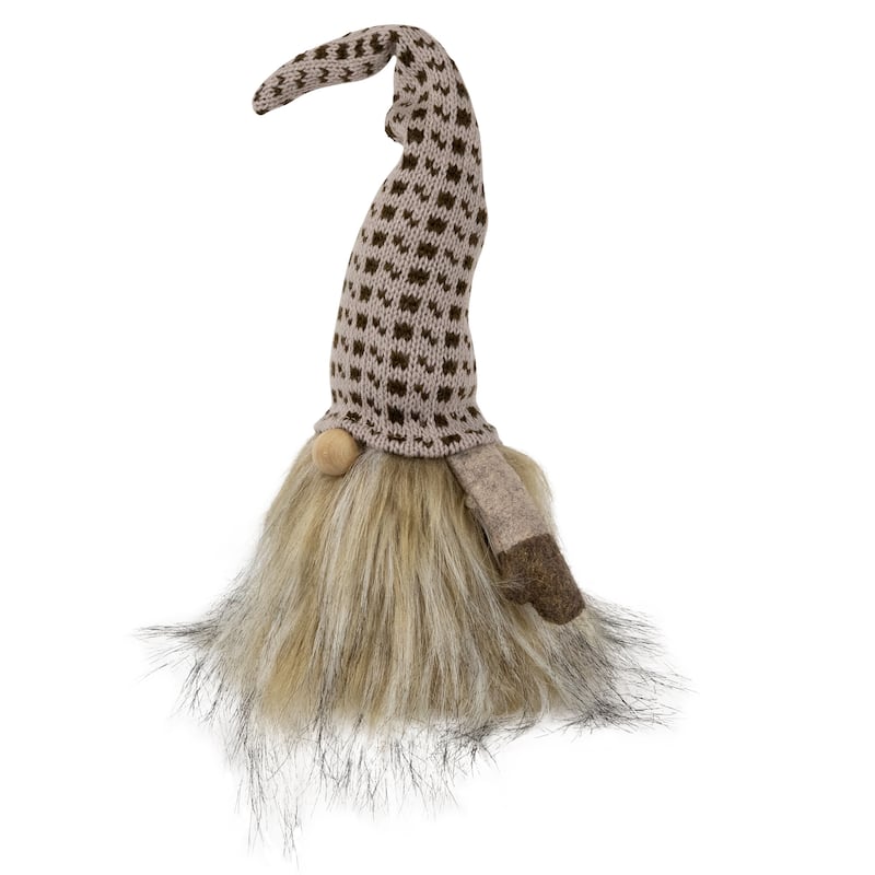 Long Haired Standing Gnome Christmas Figure - 13" - Beige and Brown