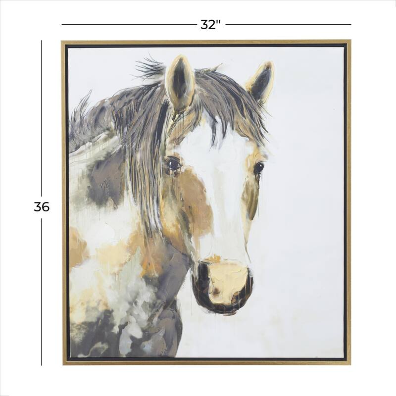 Canvas Horse Framed Wall Art with Gold Frame - Brown - Roche River Decor