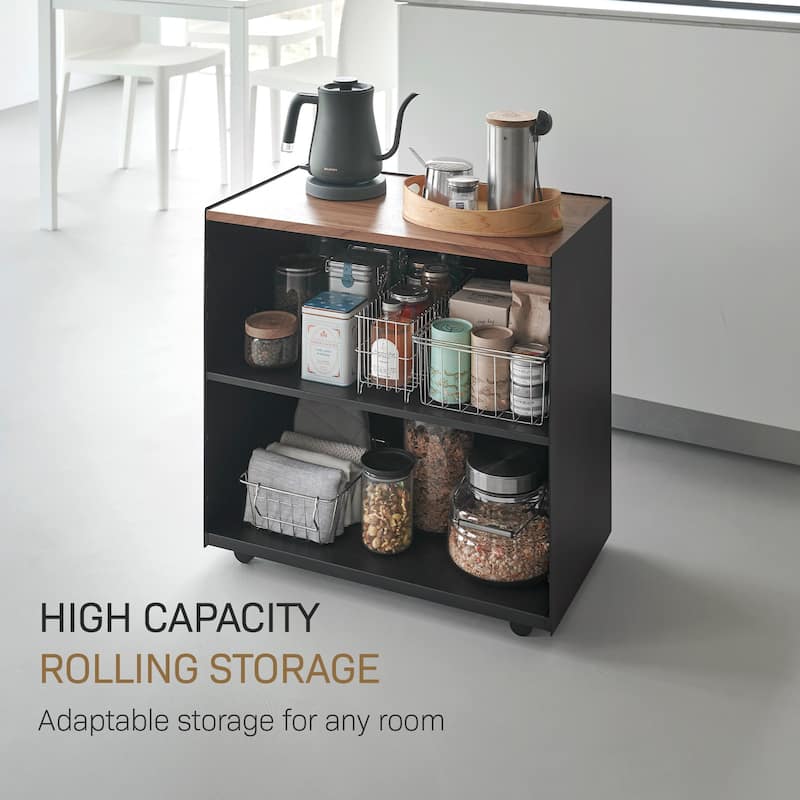 Yamazaki Home Mobile Hideaway Storage Cart, Steel and Wood, Wheels - L 13.9 x W 23.74 x H 23.23 inches
