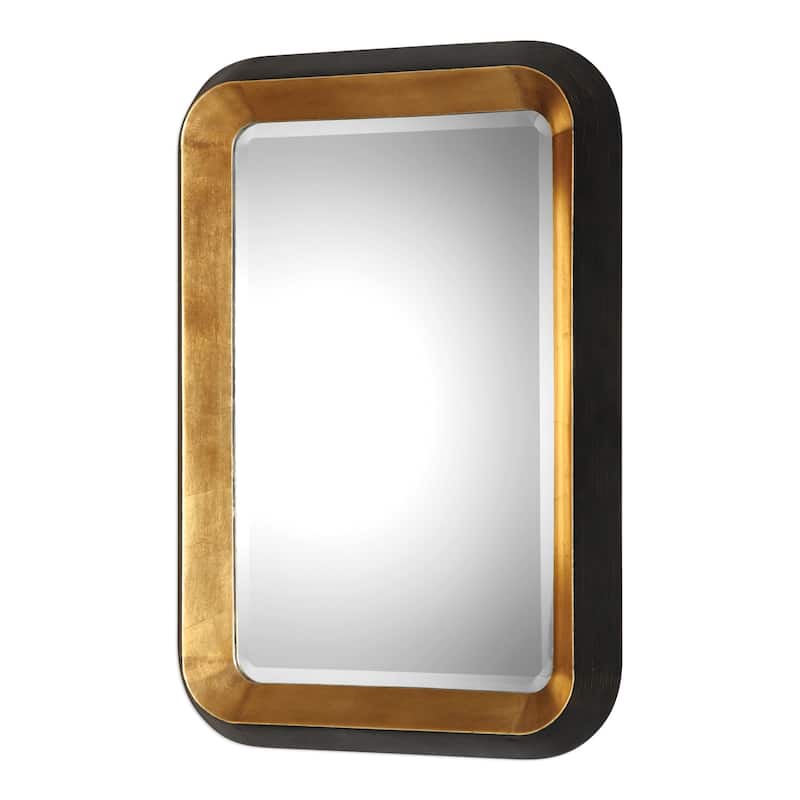 Uttermost Niva 28"W Urban Black and Gold Beveled Edge Wall Mirror