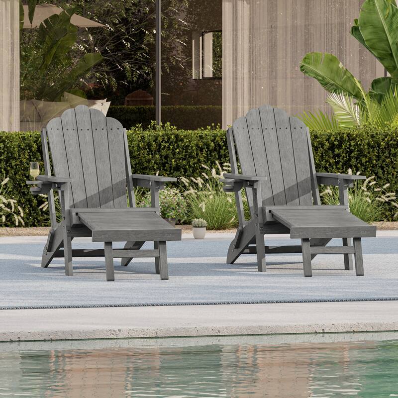 3-Position Adjustable Folding Adirondack Chair W/ Ottoman for Outdoor - 2-Piece - Gray