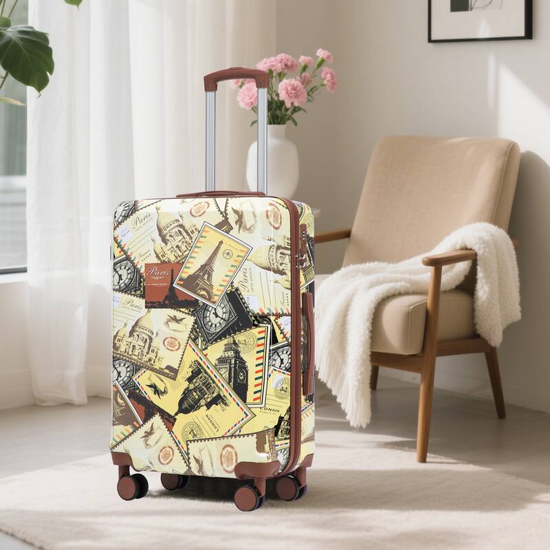 3-Piece, Luggage Sets, Multifunctional Luggage with Printed Pattern and Combination Lock, for Boarding Travel, Black