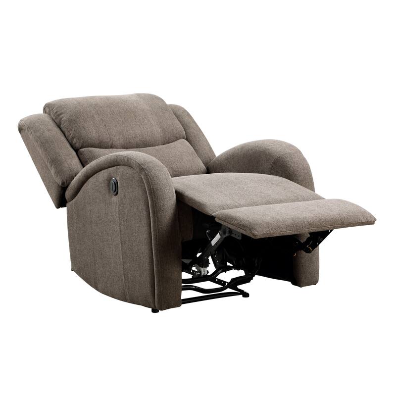 Modern Living Room Furniture 1pc Power Reclining Chair Brown Chenille Upholstery Plush Seating Solid Wood Frame