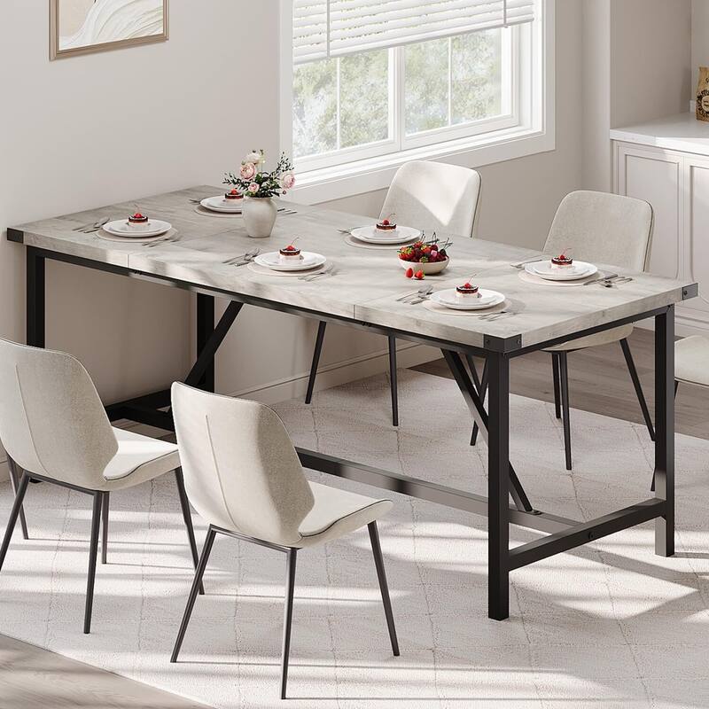 Industrial Kitchen Dining Table for 6-8 People, Easy Assembly - N/A