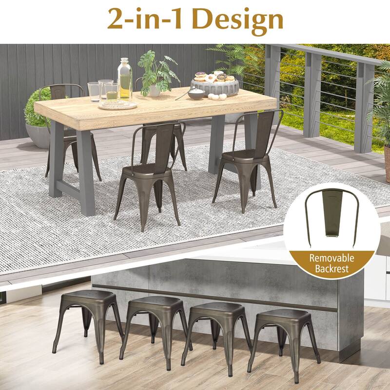 Costway 18" High Back Bar Stools Set of 4 with Removable Backrest for - See details