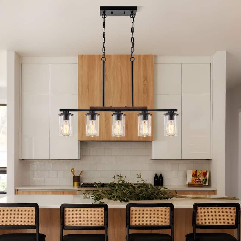 Starsky Modern Farmhouse Chandelier Linear Kitchen Island Light with Cylindrical Glass Shade