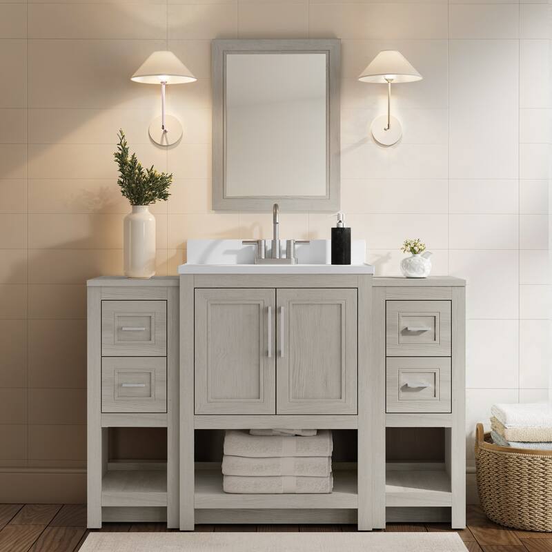 Blakely Modular Vanity Set, 25/31 Inch Vanity Base with Dual 12 Inch Side Cabinets & Mirror - 25" Vanity - Sandstone