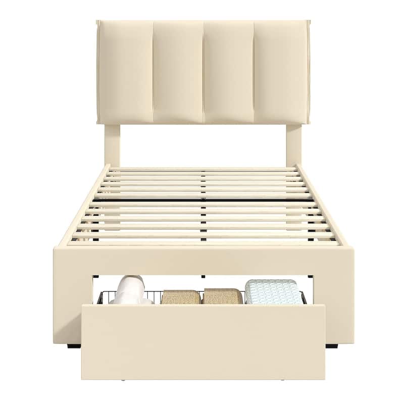 Javlergo Bed Frame with Storage Drawers, Upholstered Platform Bed Frame with Adjustable Headboard