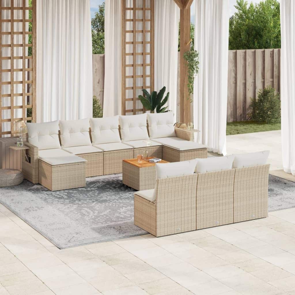 vidaXL Garden Sofa Set 11 Piece with Cushions Outdoor Sofa Set Poly Rattan - 24.4 x 24.4 x 27.2 in (W x L x H)