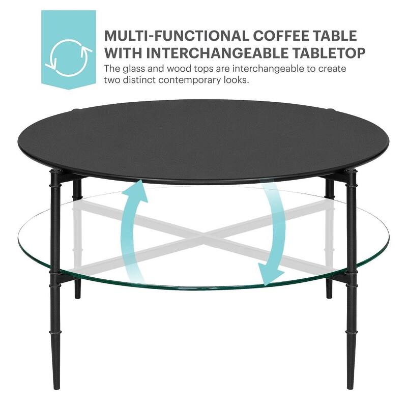Round Coffee Table with Interchangeable Wood and Glass Top，for Living Room Bedroom Studio,Comfy，Living Room table Comfy Reading