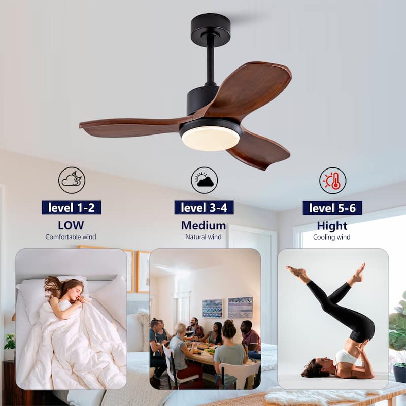 36" Wood Ceiling Fan with Lights Remote Control,Quiet DC Motor 3 Blade Ceiling Fans for Patio Living Room, Bedroom