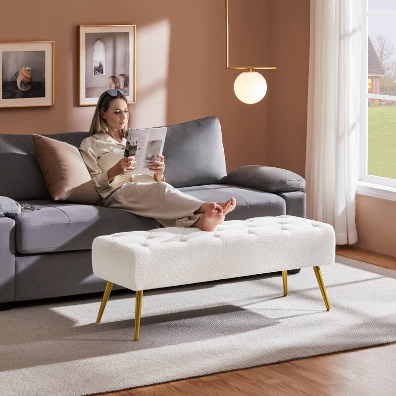 Yaheetech Upholstered Footstool Velvet Ottoman Button-Tufted Table Bench - 45"×16"×17"