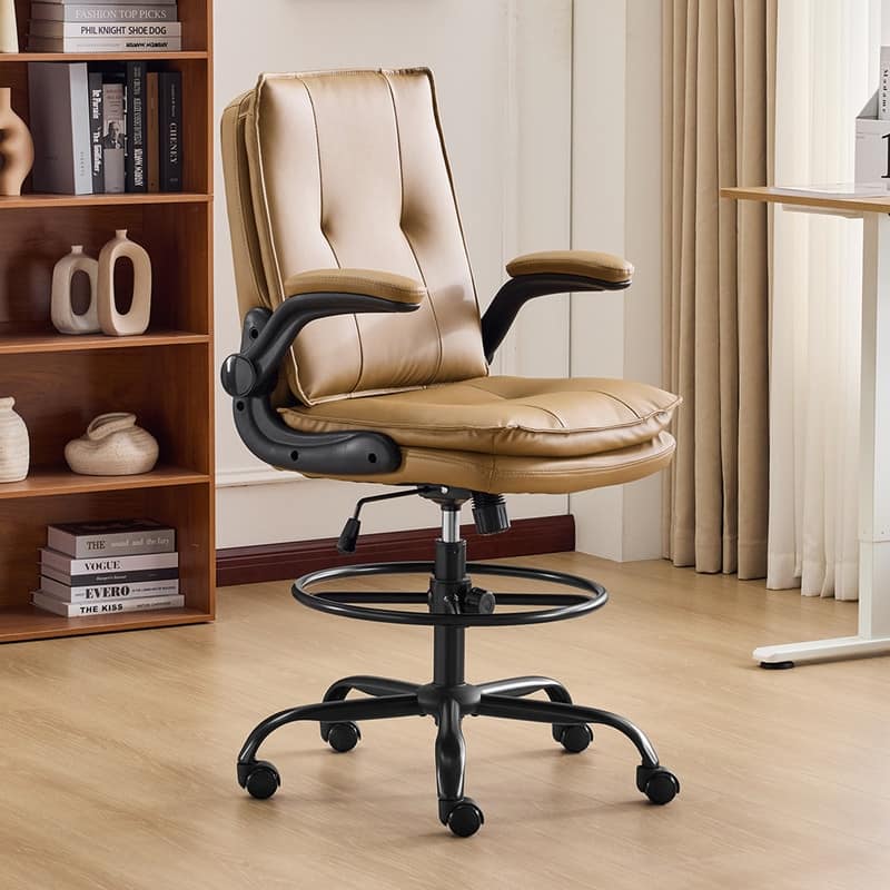 PU Tall Office Chair Drafting Chair With Adjustable Footrest Ring