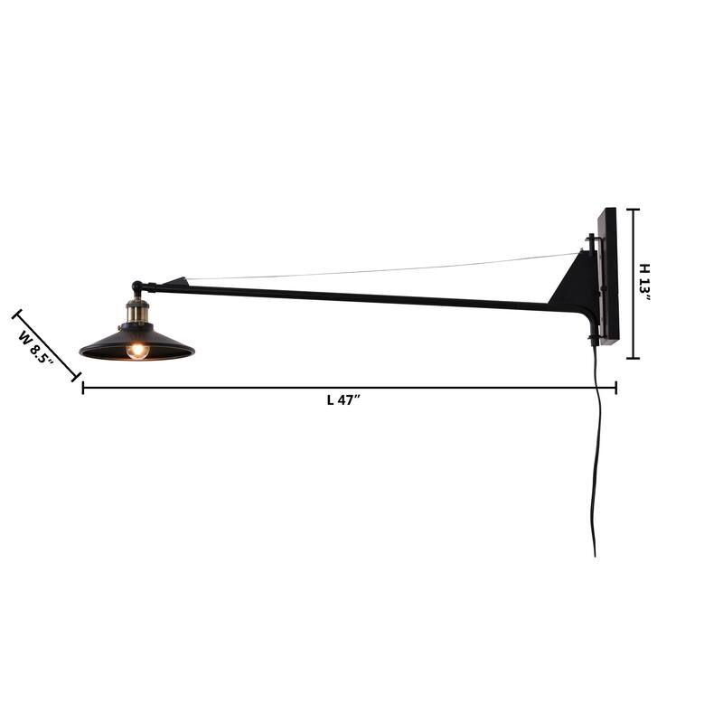 47" Black Metal Wall Sconce With Antique Brass Hardware