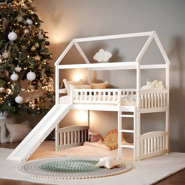 slide 2 of 30, Contemporary Design Twin Loft House Bed with Slide, Ladder and Safety Guaranteed, Sturdy Construction & Unique Design White