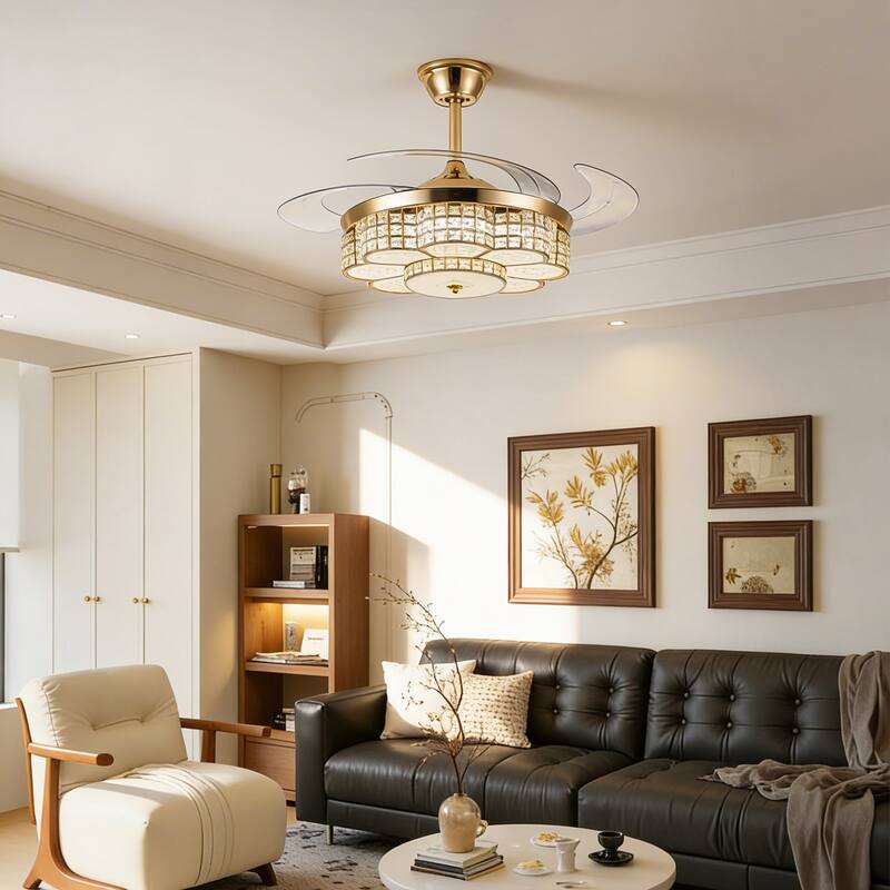 Sofucor 48" Ceiling Fan With Retractable Blades,Indoor with Light,Remote Control,Noiseless,for Patio Living Room,Bedroom