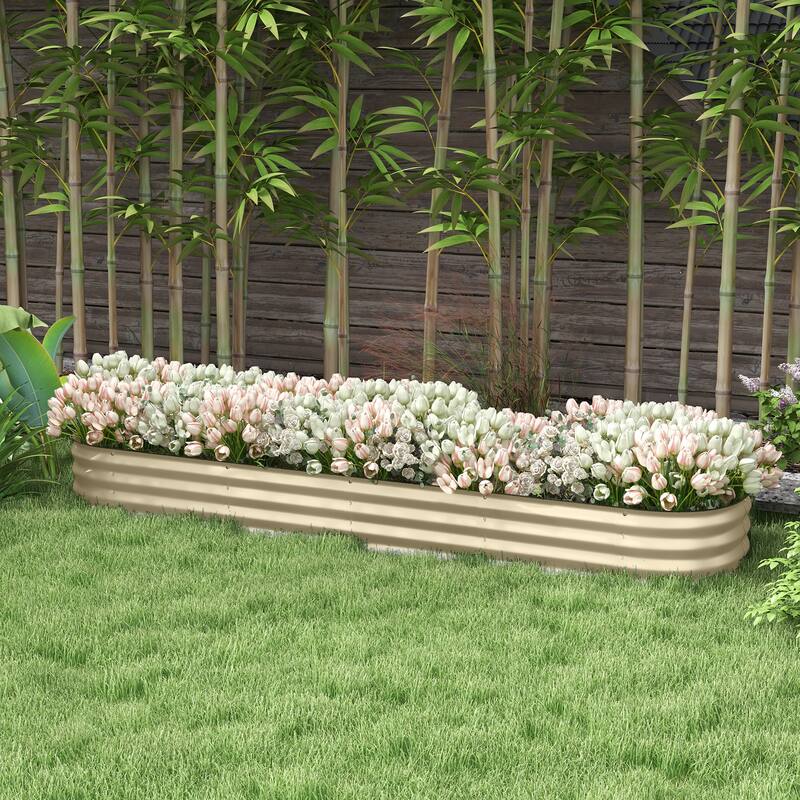 Outsunny 7.9' x 2' x 1' Galvanized Raised Garden Bed Kit, Outdoor Metal Elevated Planter Box with Safety Edging - White