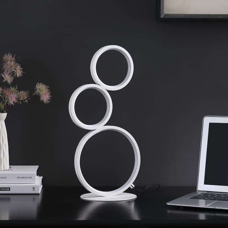 17 In. 3-Ring Shaped White LED Metal Table Lamp