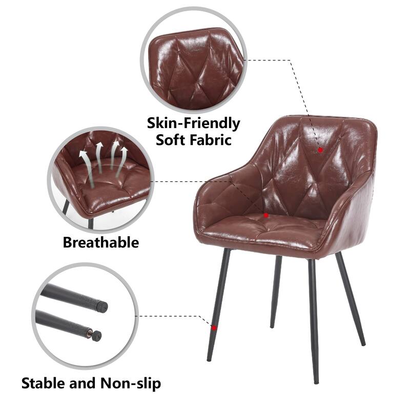 Dining Chairs Set Of 2, Upholstered Kitchen Chairs With Comfortable Seat, Faux Leather Vintage Chairs With Armrests