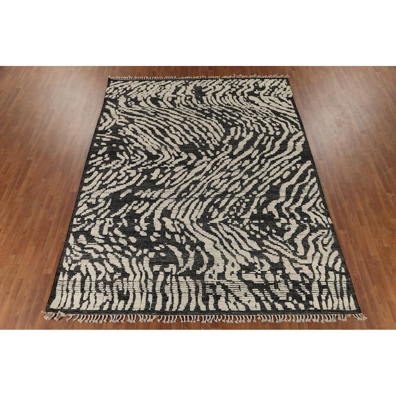 All-Over Abstract Moroccan Area Rug Handmade Wool Carpet - 9'1"x 12'0"
