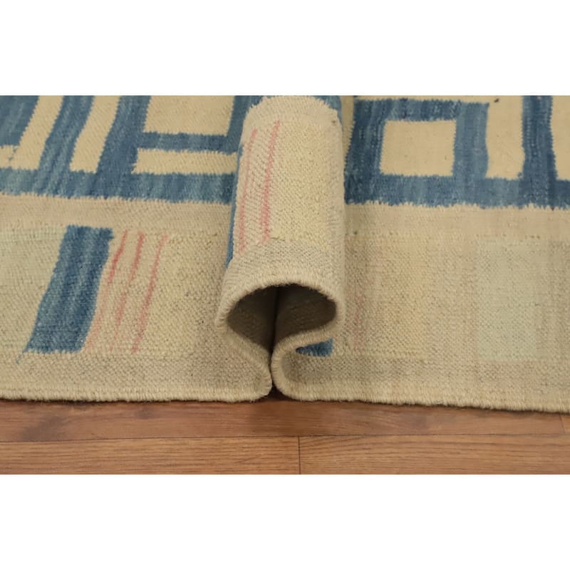 Hand Woven Oriental 100% Wool Carpet Southwestern Tribal Beige & Ivories Kilim Area Rug - 12' 11'' X 9' 11''