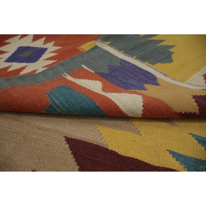 Hand Woven Oriental 100% Wool Carpet Southwestern Tribal Multi-Colored Kilim Area Rug - 9' 9'' X 8' 0''