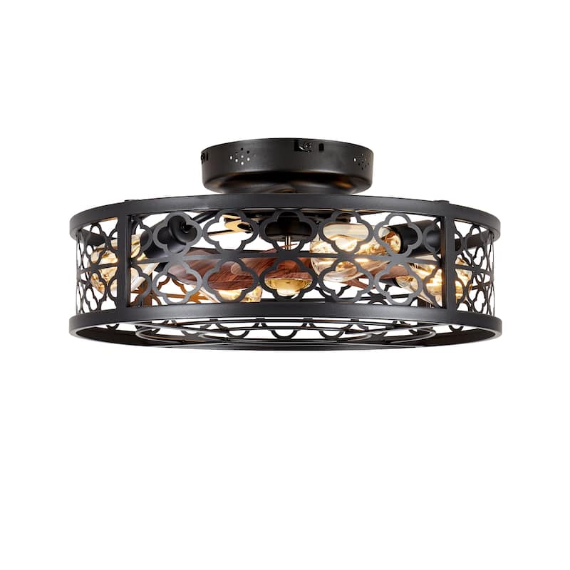 20" Flower Style Iron Ceiling Fans With Remote Control,Ceiling Fan 6 Speed Reversible with Remote Control,Flush Mount Caged