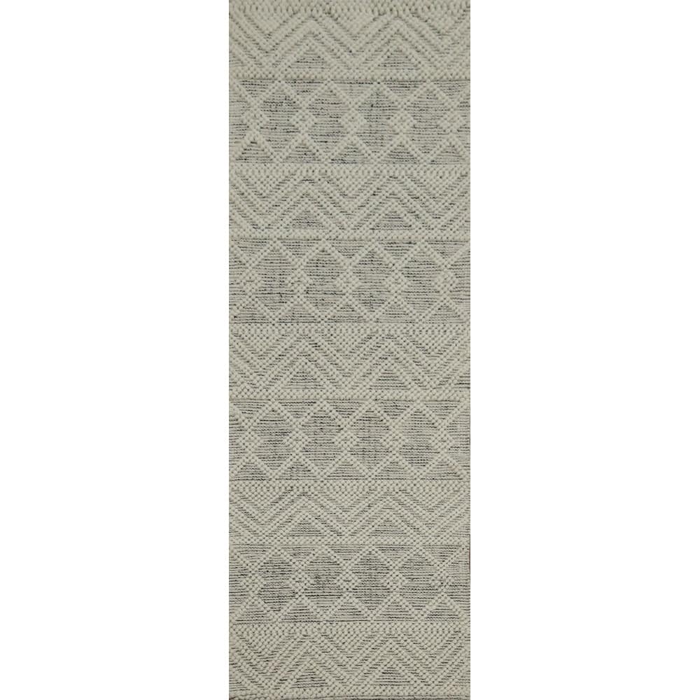 Hand Knotted Oriental 100% Wool Carpet Modern Geometric Beige & Ivories Modern Gotti Design Runner Rug - 7' 10'' X 2' 3''