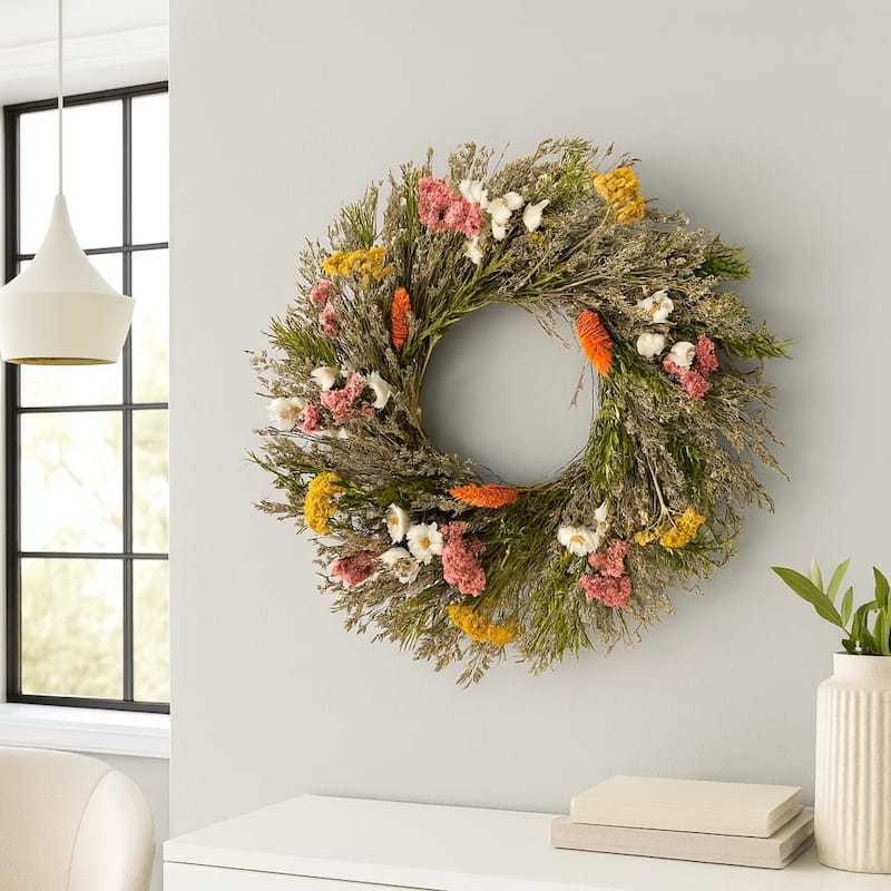 Preserved Botanical Wreath, Natural Mixed Blooms