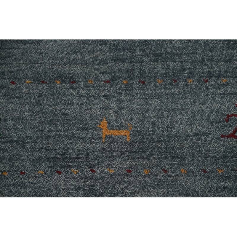 Blue Tribal Gabbeh Area Rug Hand-Knotted Wool Carpet - 6'9"x 9'10"