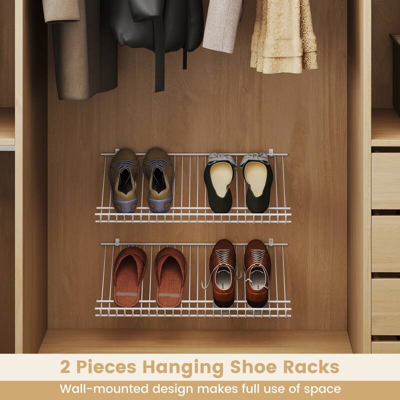 Gymax Set of 2 Metal Wire Shelving Unit Sloping Shoe Racks w/