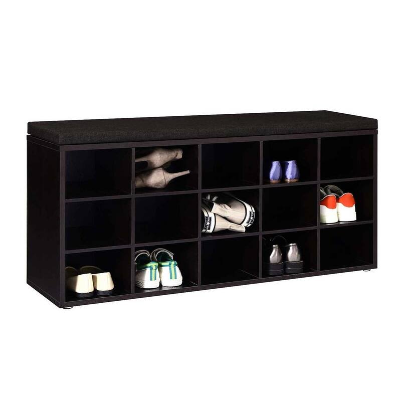 15-Cube Shoe Storage Bench with Cushion Seat and Adjustable Shelves Perfect for Entryway or Living Room