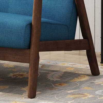 Retro Style Settee Sofa with Rubberwood Legs & Polyester Fabric Upholstery