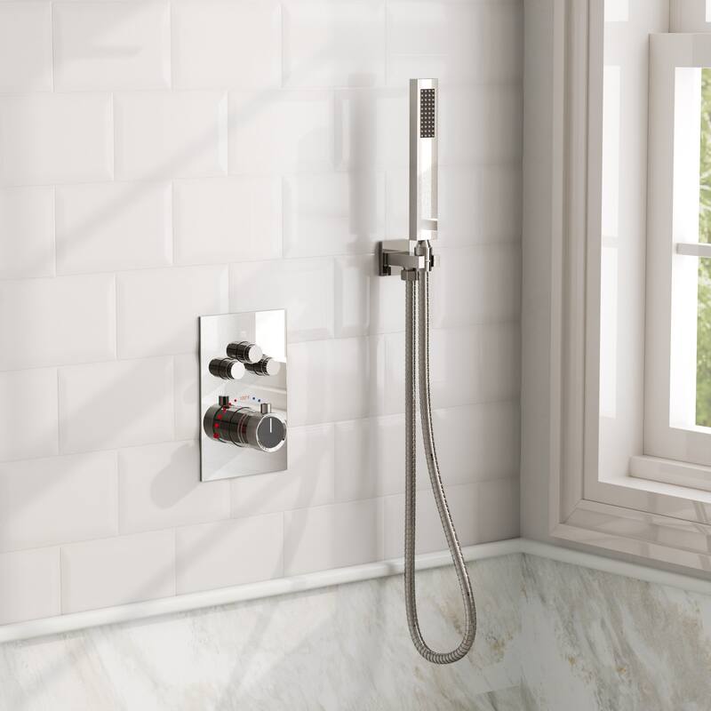GRANDJOY Dual Shower Heads System 12" & 6" Rainfall Shower Head with Handheld Sprayer