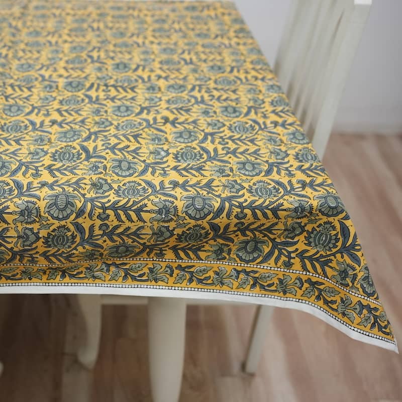 Fabdivine Handmade Block Print Cotton Brown Table Cover or Cloth Dining, Farmhouse & Kitchen Décor