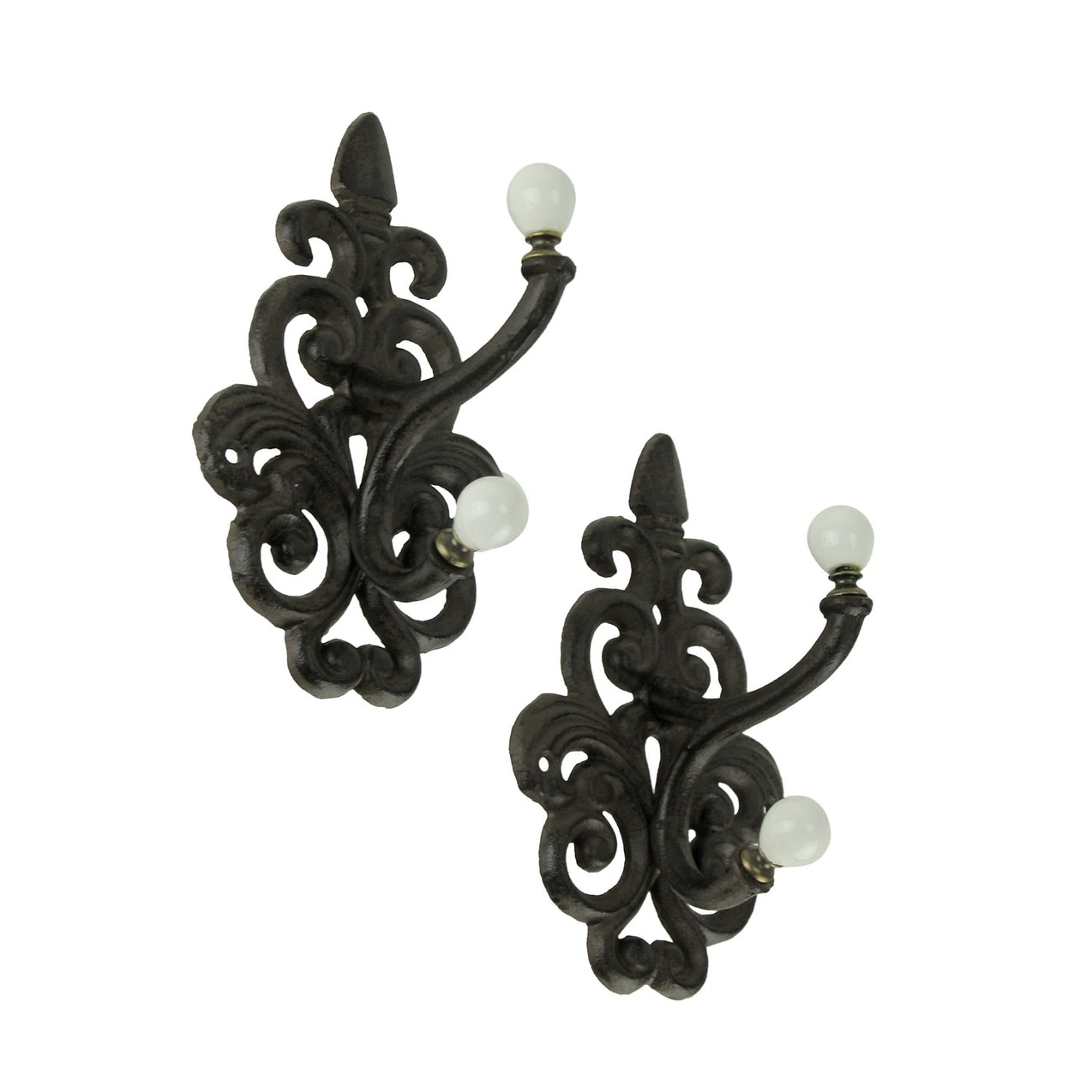 Home Decor 0170-01554 Cast Iron Fleur De Lis Double Wall Hooks Set of Six