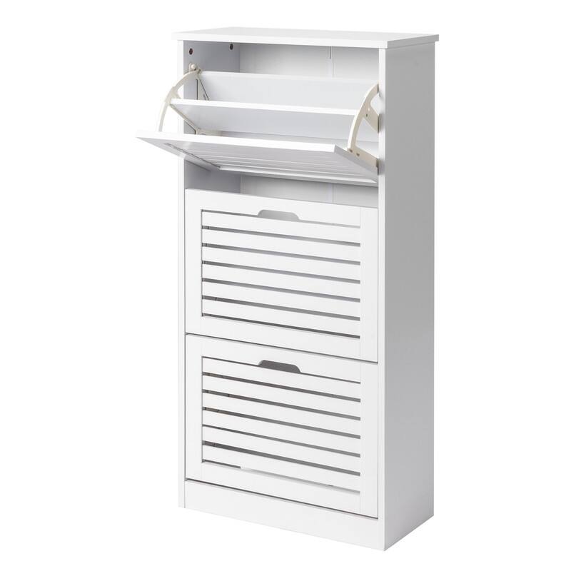 21.26" W MDF Shutter Drawers Shoe Cabinet White