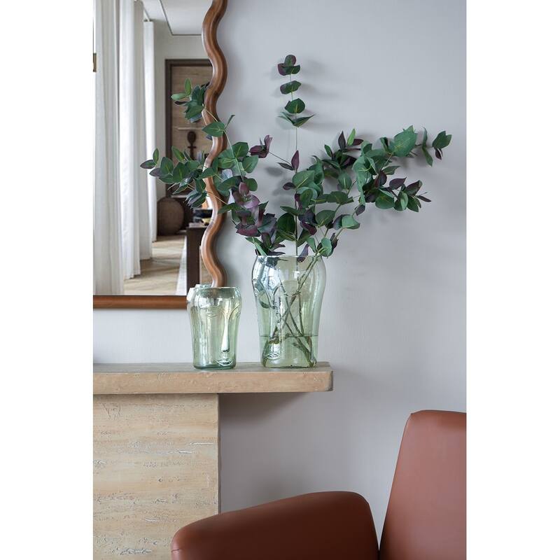 Decorative Glass Vases Set of 2 with Face Motifs Green Artisan Crafted