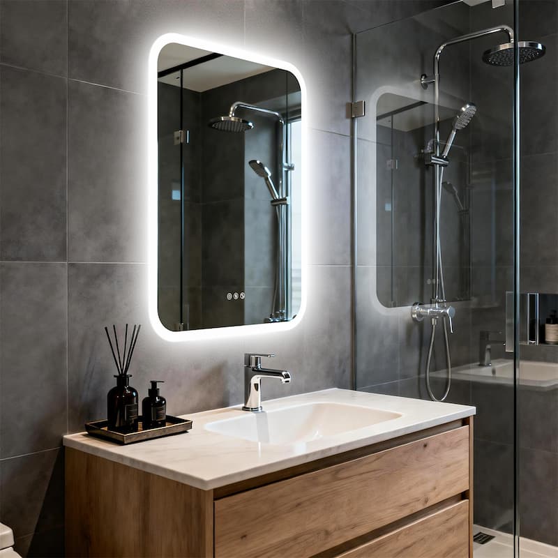 Bluetooth Speaker Smart LED Illuminated Tempered Glass Lighted Bathroom Mirror Backlight Wall Makeup Mirror