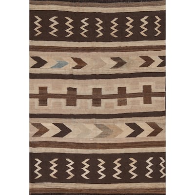 Natural Dye Tribal Kilim Contemporary Area Rug Flat-woven Wool Carpet - 5'1" x 6'9"