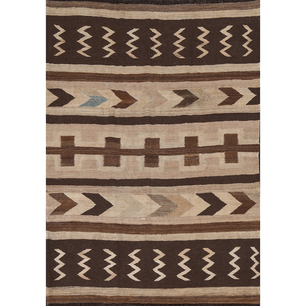 Natural Dye Tribal Kilim Contemporary Area Rug Flat-woven Wool Carpet - 5'1" x 6'9"
