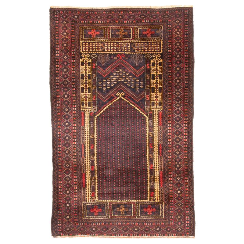 ECARPETGALLERY Hand-knotted Teimani Dark Navy Wool Rug - 2'9 x 4'6