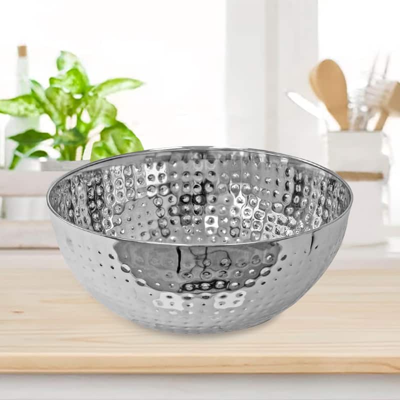 IH Casa Decor Stainless Steel Hammered Salad Bowl 7.50" - Set of 2 - Silver