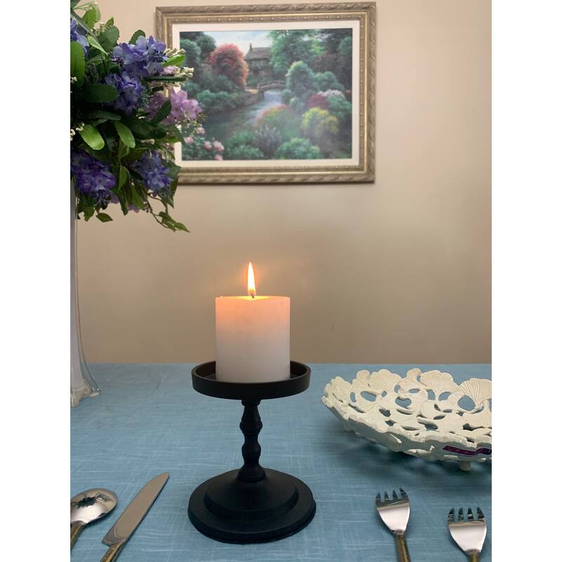 VIBHSA Pillar Candle Holder (Matte Black, 4")