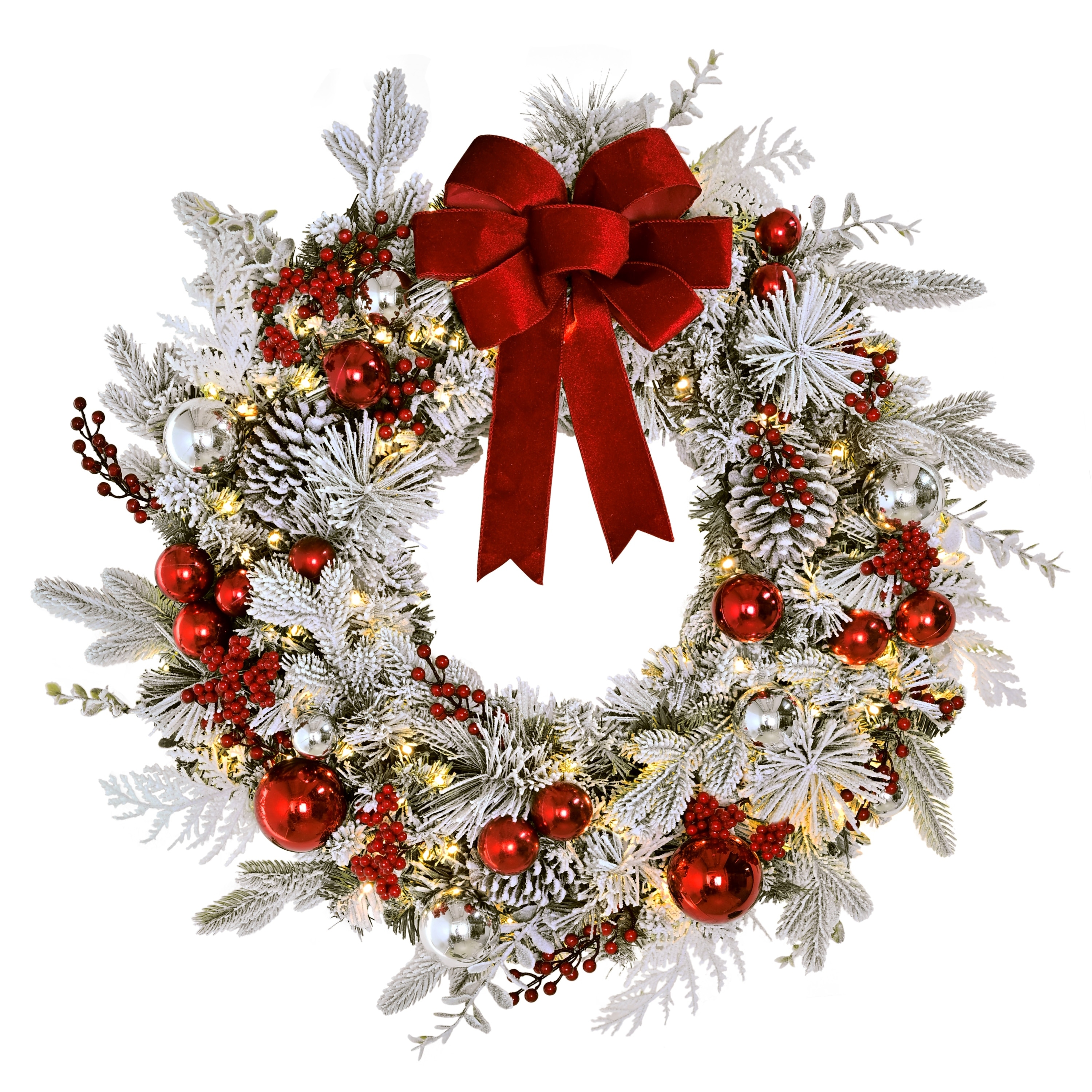 32" Battery-Operated Pre-Lit Adorned Flocked Artificial Wreath