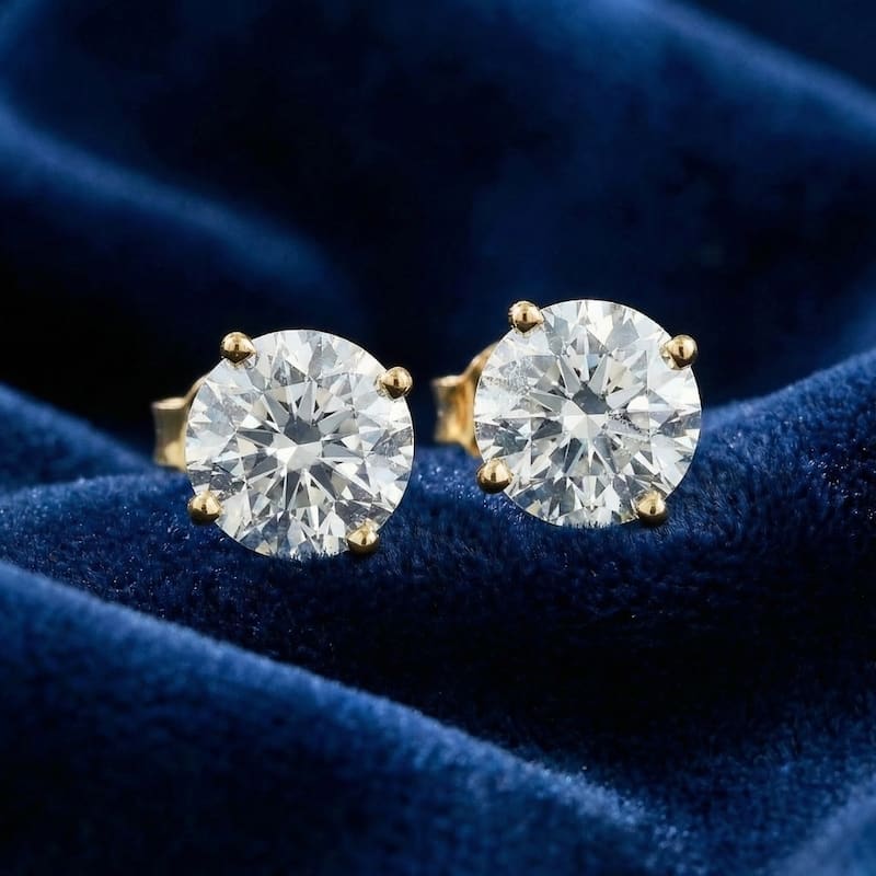 Bliss Diamond 2 Carat Lab Grown Diamond Studs Yellow Gold With Screw Backs