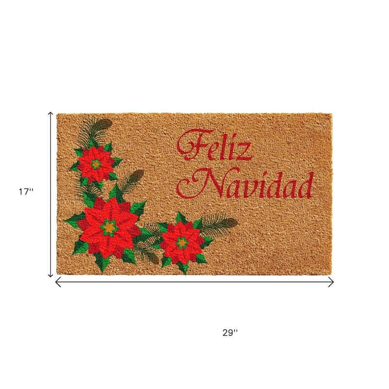 HomeRoots 17" X 29" Brown Red And Green Christmas Outdoor Coir Door Mat - 17.00' X '29.00